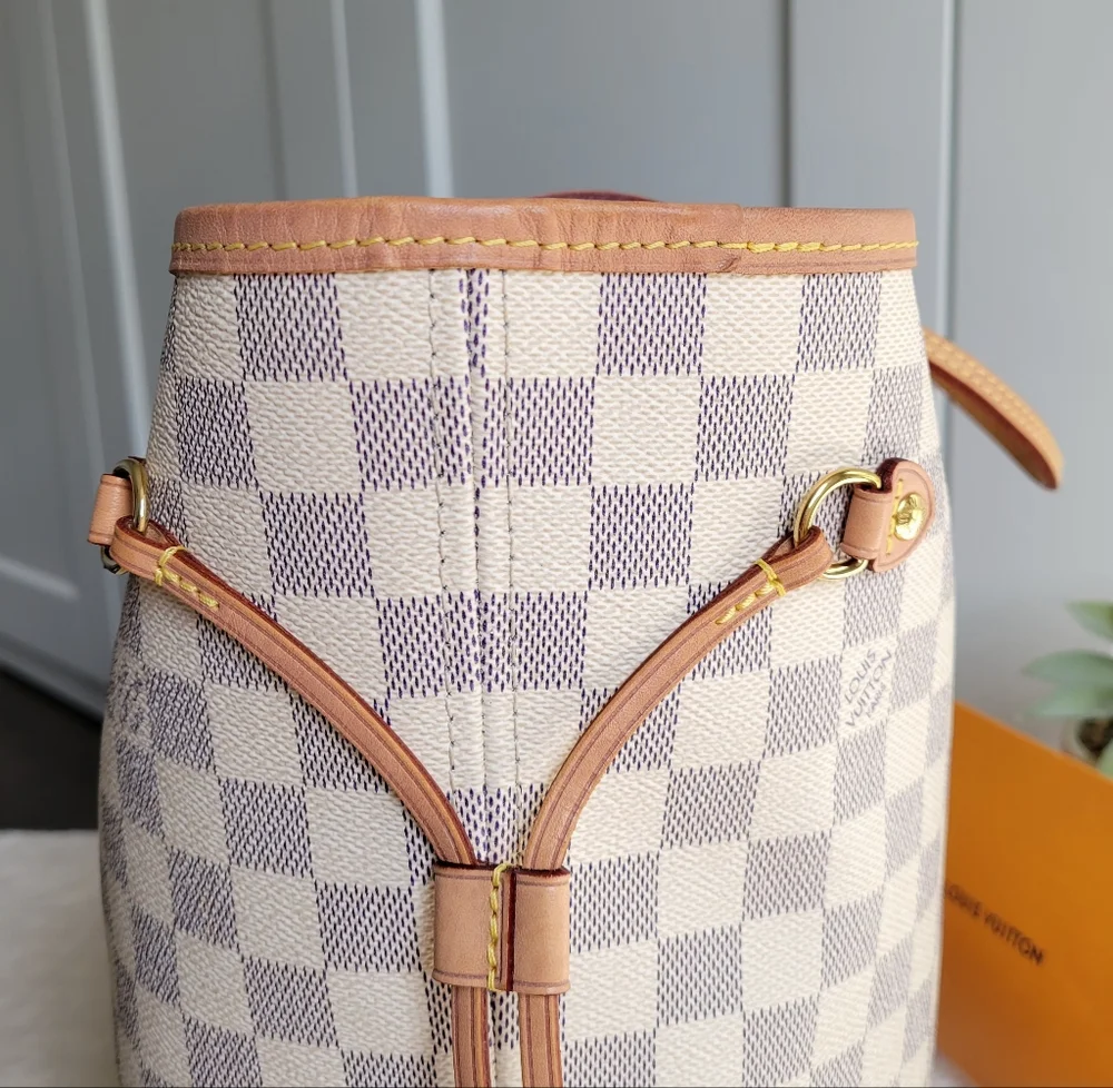 💕BEAUTIFUL Louis Vuitton Tote Bag Neverfull MM Damier AZUR "Rose Ballerine - Picture 6 of 16